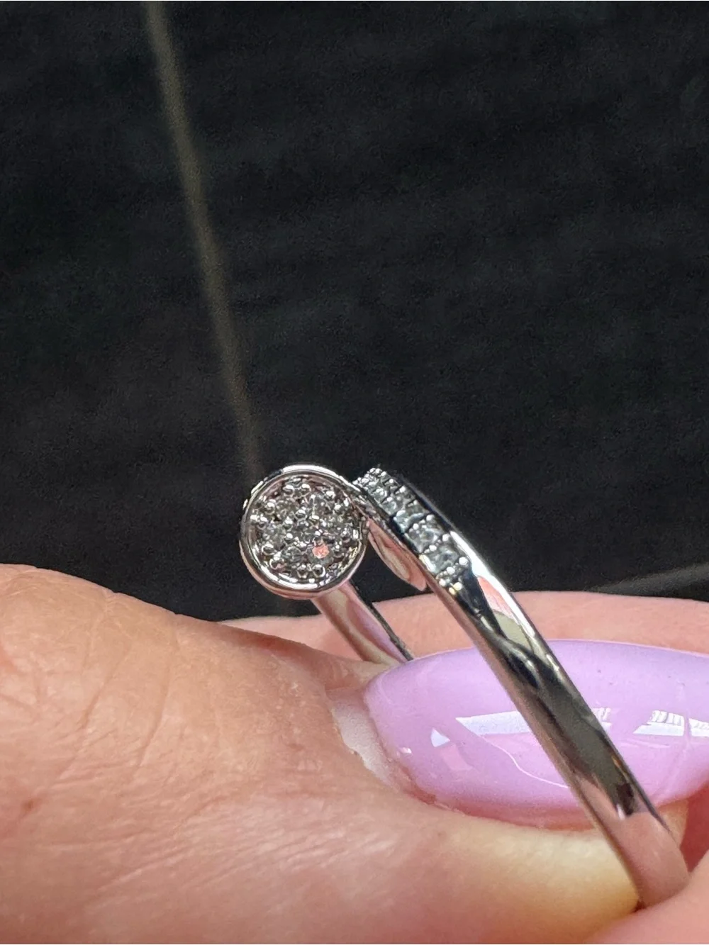 Brass Silver Tone Plate Cubic Zirconia Pave Nail Bypass Ring